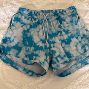 Athleta Blue and White Tie-Dye Athletic Shorts